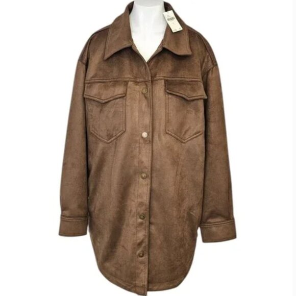 Brand New The Tillie Relaxed Faux-Suede Shacket by Pilcro - Picture 4 of 9
